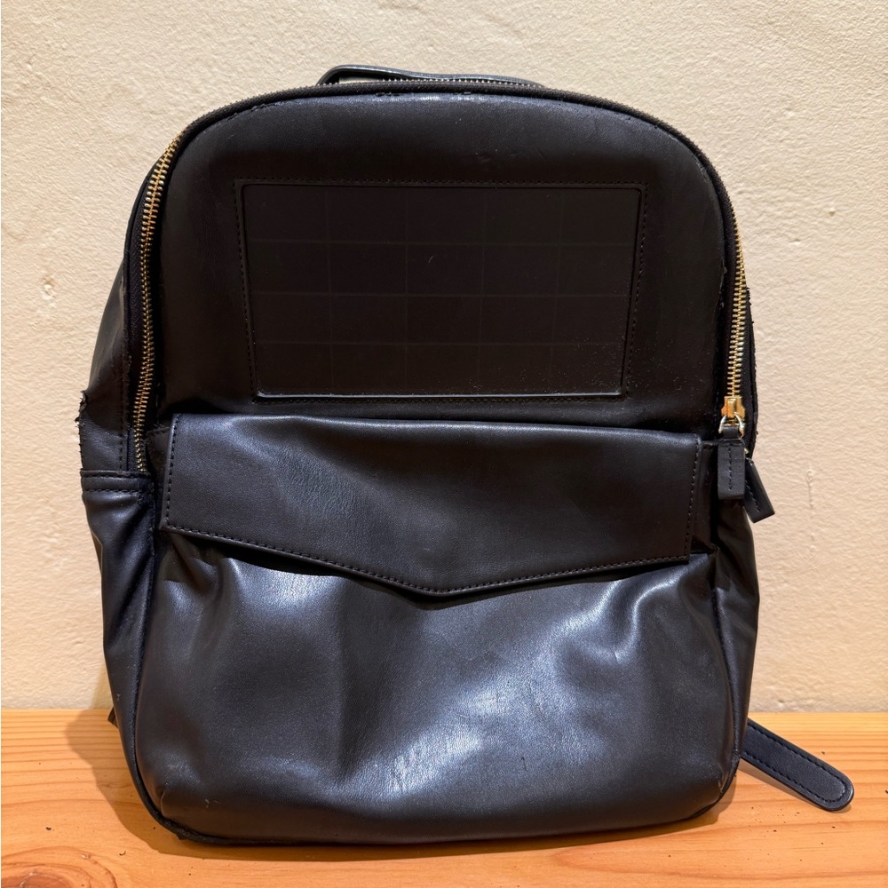 Black Leather Solar Backpack